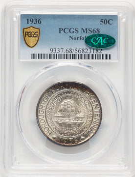 1936 50C Norfolk CAC Commemorative Silver PCGS MS68