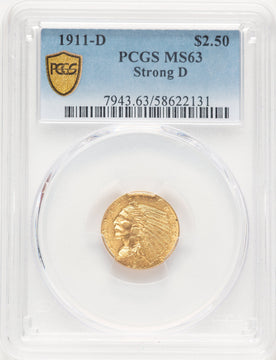 1911-D $2.50 Indian Quarter Eagle PCGS MS63 (780408002)