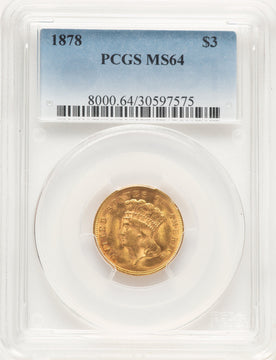 1878 $3 Three Dollar Gold Pieces PCGS MS64 (780408004)