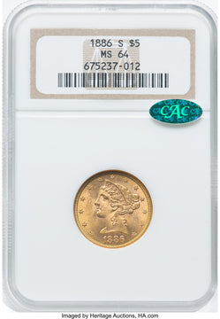 1886-S $5 CAC Liberty Half Eagle NGC MS64 (780411013)