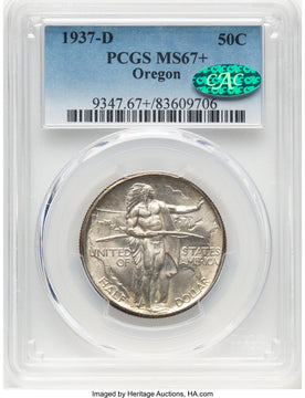 1937-D 50C Oregon CAC Commemorative Silver PCGS MS67+