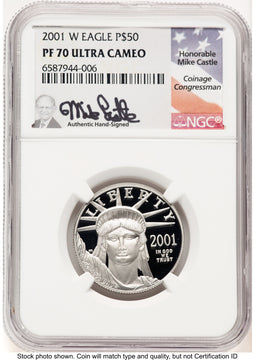 2001-W Proof Platinum Eagle 1/2 oz Mike Castle NGC PF70