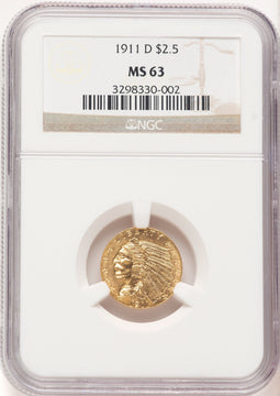 1911-D $2.50 Indian Quarter Eagle NGC MS63 (780482026)