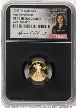 2023-W Proof Gold Eagle 1/10 oz FDI Anna Cabral Prestige Treasurer Series NGC PF70
