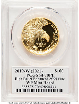 2019-W G$100 American Liberty High Relief Enhanced PL WP Mint Hoard Label PCGS MS70 (780503003)