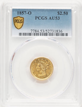 1857-O $2.50 Liberty Quarter Eagle PCGS AU53