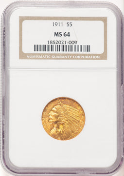 1911 $5 Indian Half Eagle NGC MS64 (780576001)