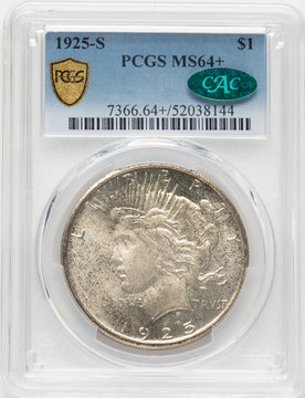1925-S CAC Peace Dollar PCGS MS64+