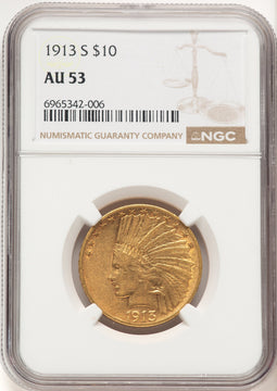 1913-S $10 Indian Eagle NGC AU53 (780578050)