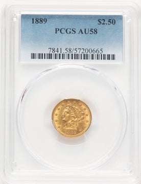 1889 $2.50 Liberty Quarter Eagle PCGS AU58
