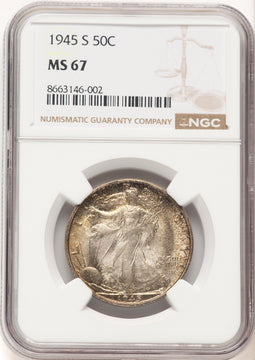 1945-S 50C Walking Liberty Half Dollar NGC MS67 (780579001)