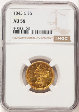 1843-C $5 Liberty Half Eagle NGC AU58