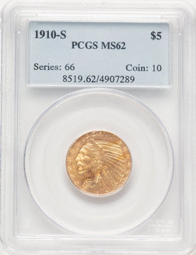 1910-S $5 Indian Half Eagle PCGS MS62