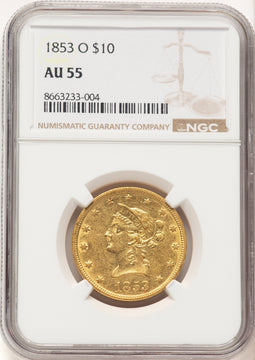 1853-O $10 Liberty Eagle NGC AU55 (780623016)