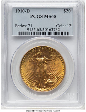 1910-D $20 Saint-Gaudens Double Eagle PCGS MS65 (780758018)