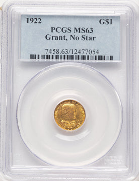 1922 G$1 Grant No Star Commemorative Gold PCGS MS63