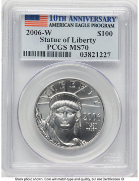 2006-W Burnished Platinum Eagle 1 oz 10th Anniversary Label PCGS MS70