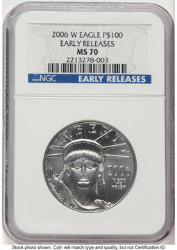 2006-W Burnished Platinum Eagle 1 oz ER Blue NGC MS70