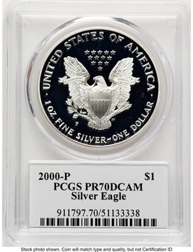 2000-P Proof Silver Eagle 1 oz TD Rogers PCGS PR70