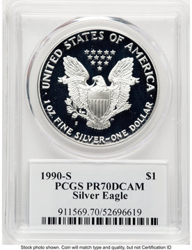 1990-S Proof Silver Eagle 1 oz TD Rogers PCGS PR70 (781017121)