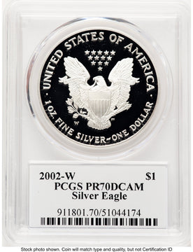 2002-W Proof Silver Eagle 1 oz TD Rogers PCGS PR70 (781017134)