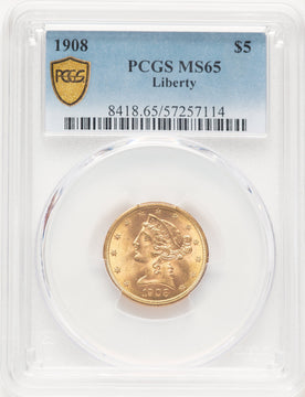 1908 $5 Liberty Liberty Half Eagle PCGS MS65 (781049001)