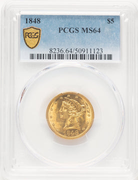 1848 $5 Blue Gradient Liberty Half Eagle PCGS MS64