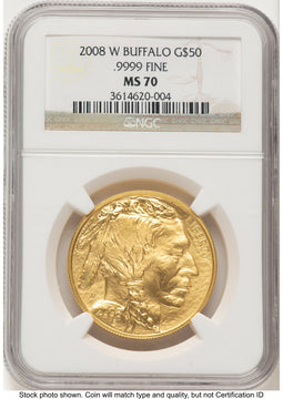 2008-W Burnished Gold Buffalo 1 oz Brown Label NGC MS70 (781134005)