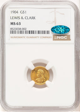 1904 G$1 Lewis and Clark CAC Commemorative Gold NGC MS63