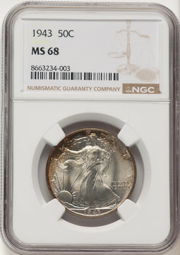 1943 50C Walking Liberty Half Dollar NGC MS68