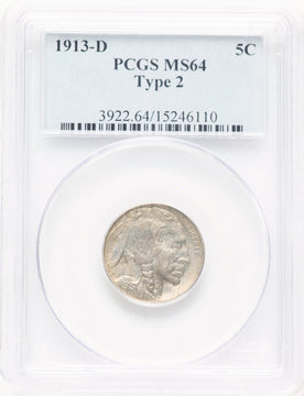 1913-D 5c Type Two Buffalo Nickel PCGS MS64 (781258002)