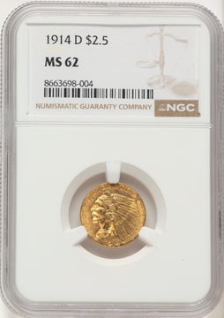 1914-D $2.50 Indian Quarter Eagle NGC MS62 1914-D $2.50 Indian Quarter Eagle NGC MS62
