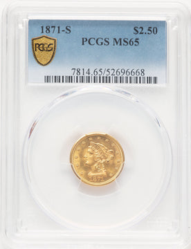 1871-S $2.50 Liberty Quarter Eagle PCGS MS65