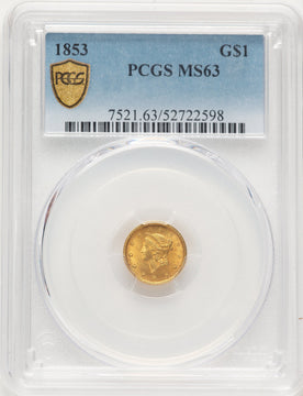 1853 G$1 Gold Dollar PCGS MS63