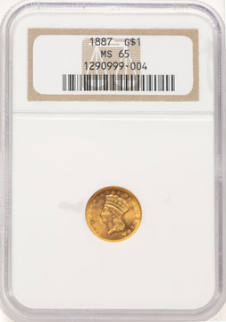 1887 G$1 Gold Dollar NGC MS65