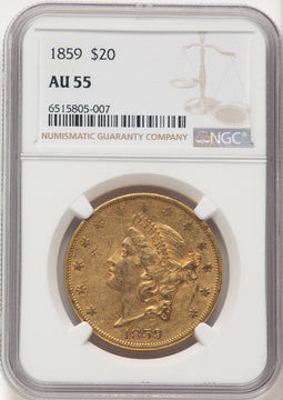 1859 $20 Liberty Double Eagle NGC AU55 (781579008)