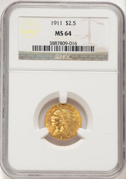 1911 $2.50 Indian Quarter Eagle NGC MS64 (781583006)