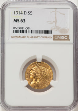 1914-D $5 Indian Half Eagle NGC MS63