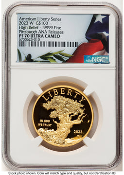 2023-W G$100 American Liberty High Relief Pittsburgh ANA Bunting Flag NGC PF70