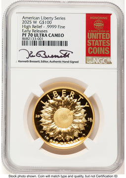 2025-W G$100 American Liberty High Relief ER Kenneth Bressett Red Book NGC PF70 (782126012)