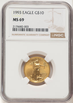 1993 Gold Eagle 1/4 oz Brown Label NGC MS69 (782175008)