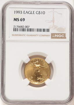 1993 Gold Eagle 1/4 oz Brown Label NGC MS69 (782175009)