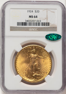 1924 $20 Saint CAC Saint-Gaudens Double Eagle NGC MS64