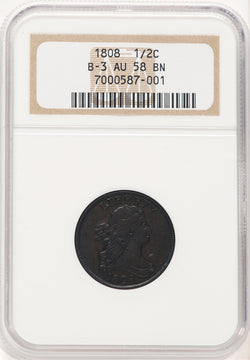 1808 1/2 C C-3 BN Half Cent NGC AU58