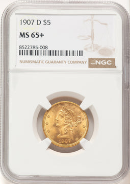 1907-D $5 Liberty Half Eagle NGC MS65+ (782357001)
