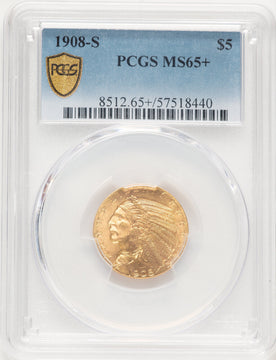1908-S $5 Blue Gradient Indian Half Eagle PCGS MS65+
