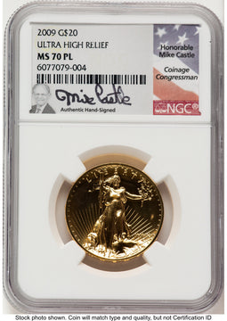 2009 G$20 Ultra High Relief PL Mike Castle NGC MS70