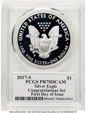 2017-S Proof Silver Eagle Congratulations Set 1 oz FDI Gary Whitley PCGS PR70