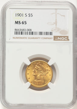 1901-S $5 Liberty Half Eagle NGC MS65