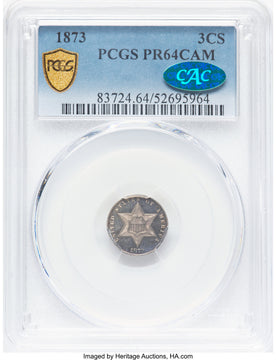 1873 3CS CA CAC Proof Three Cent Silver PCGS PR64